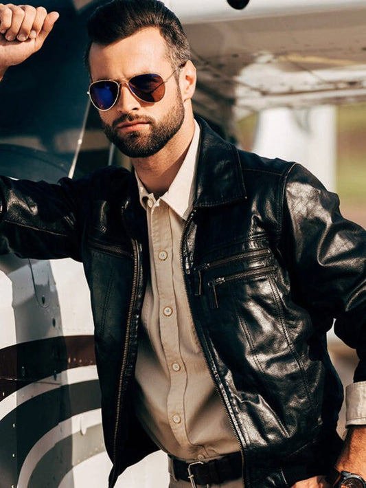 Men Leather Bomber Jacket