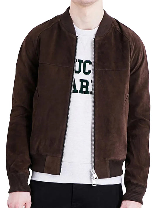 Mens Suede Bomber Jacket Brown
