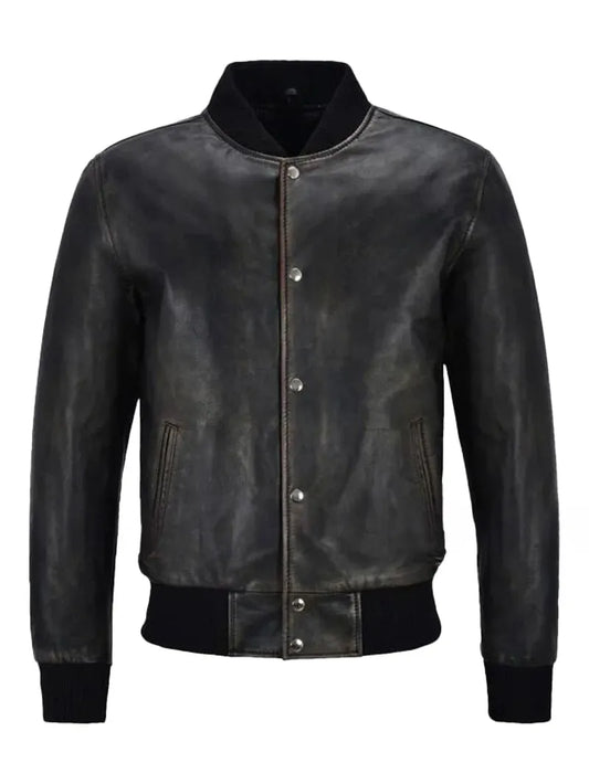 Men’s Varsity Real Leather Jacket Black