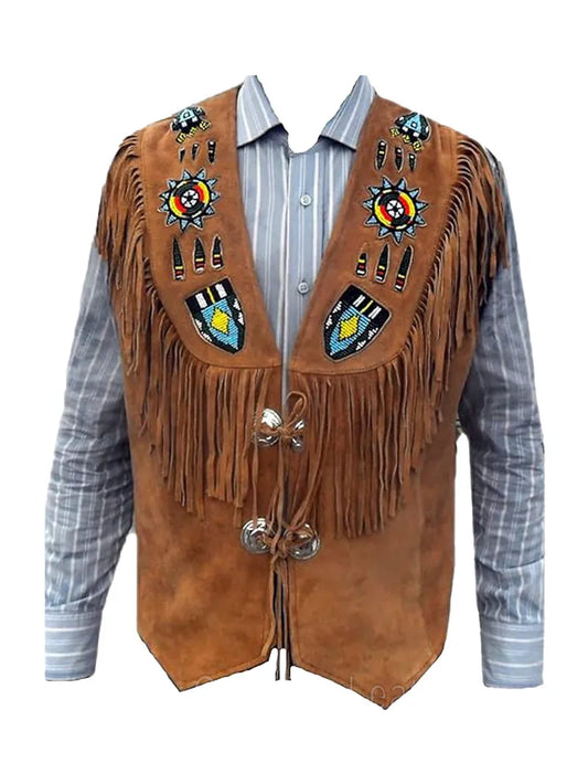 Mens Western Brown Fringe Leather Vest