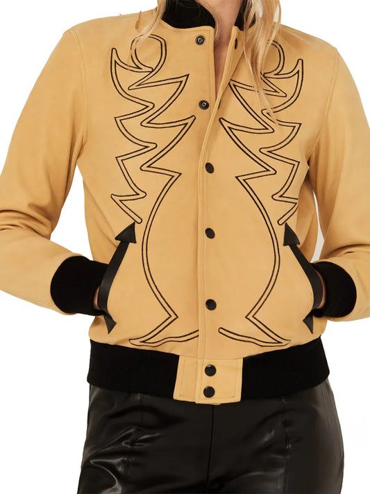 WOMEN’S EMBROIDERED LEATHER BOMBER JACKET