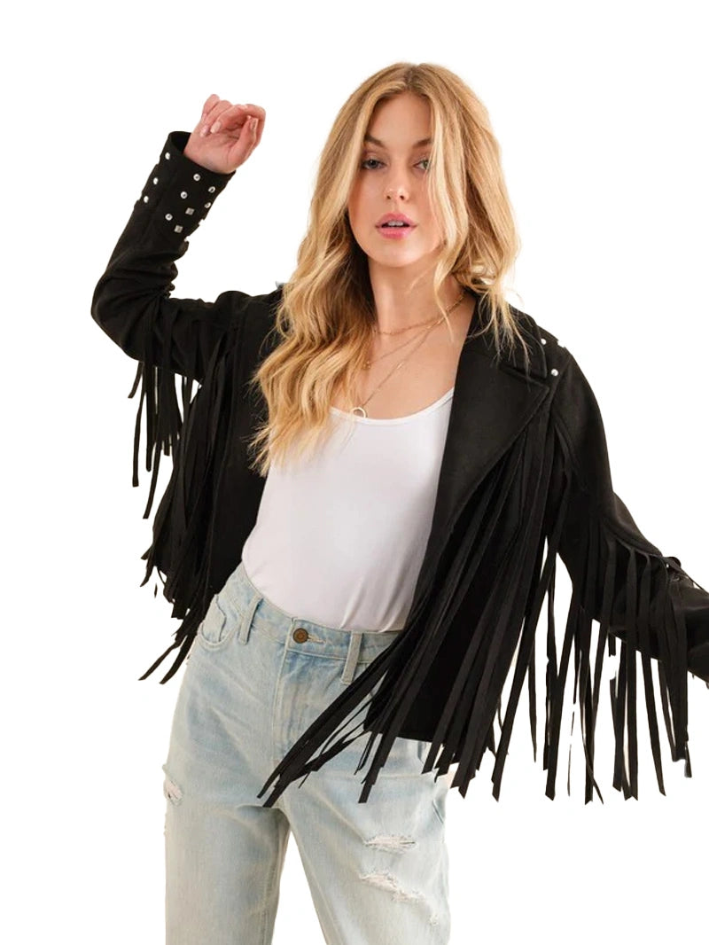 Studded Fringe Open Western Jacket