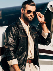 Men Leather Bomber Jacket