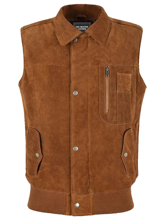 Tan Suede Collar Leather vest
