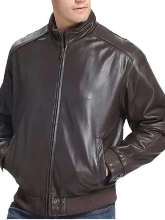 Lambskin Leather Bomber Jacket for Men – Brown