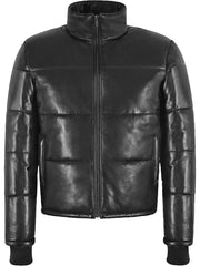 Black Real Leather Short Padded Winter Jacket – EVEREST Leather Puffer