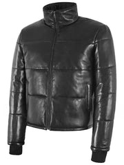 Black Real Leather Short Padded Winter Jacket – EVEREST Leather Puffer