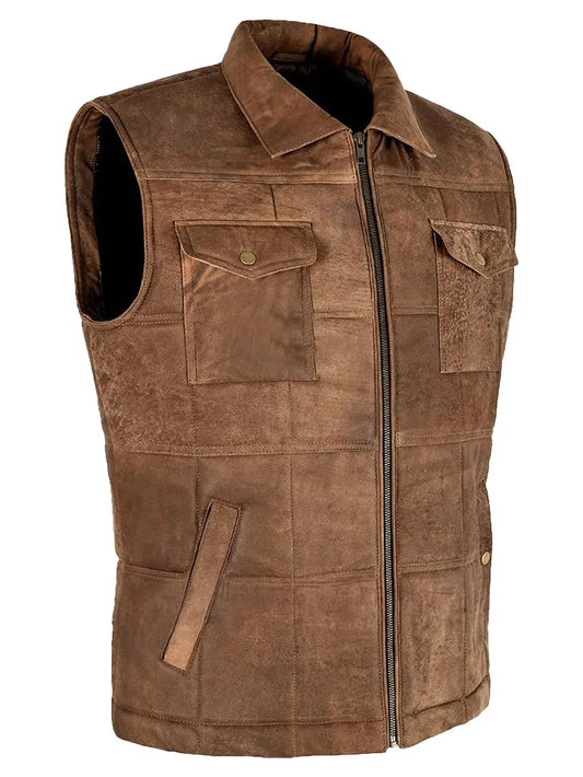 Body Warmer Vest Vintage Brown Buff Gilet Puffer Quilted Waistcoat 9595