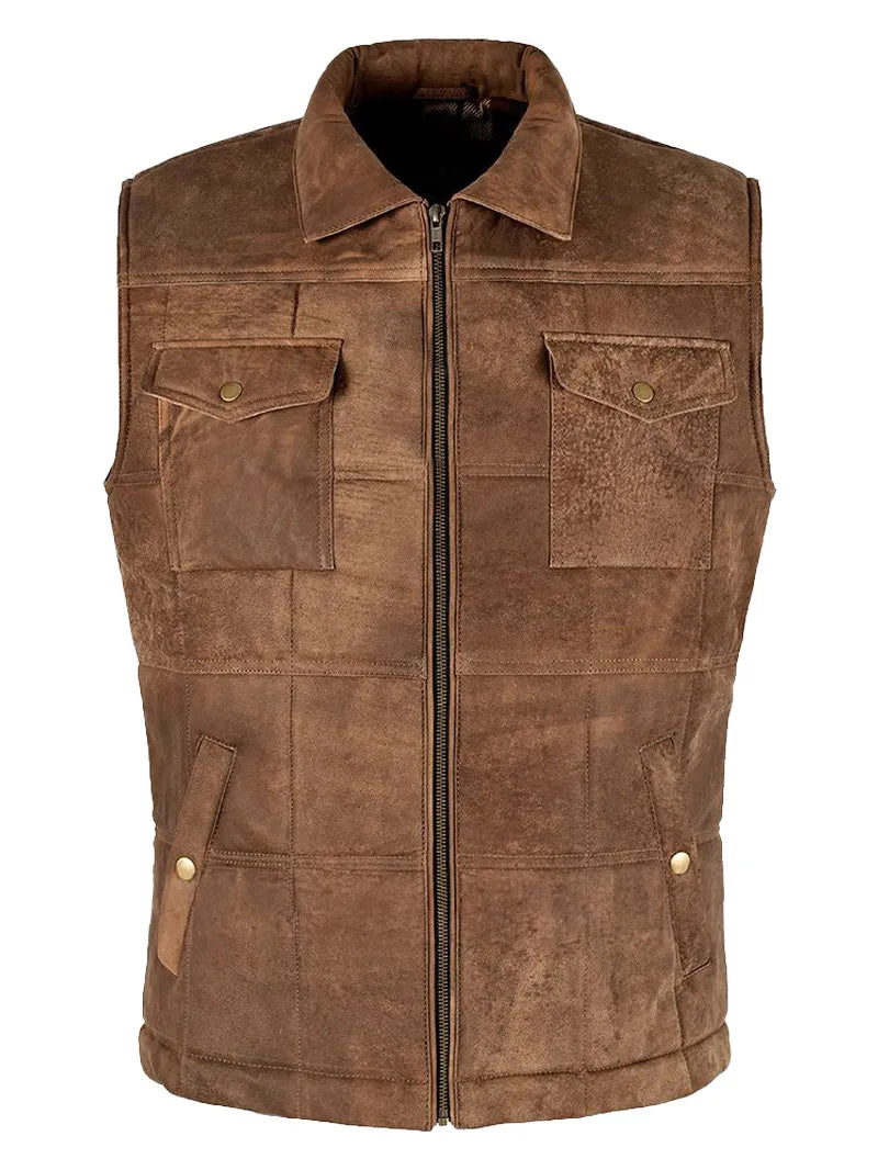 Body Warmer Vest Vintage Brown Buff Gilet Puffer Quilted Waistcoat 9595