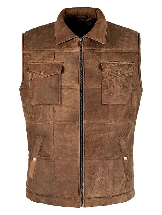 Body Warmer Vest Vintage Brown Buff Gilet Puffer Quilted Waistcoat 9595