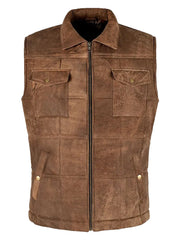 Body Warmer Vest Vintage Brown Buff Gilet Puffer Quilted Waistcoat 9595