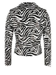 Ladies Zebra Print Biker Leather Jacket