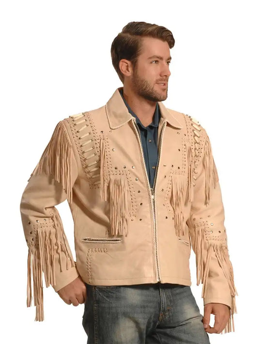 Liberty Wear Men’s Suede Fringe Western Jacket Cream