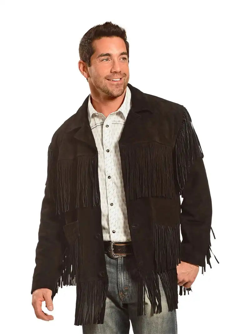 Liberty Wear Men’s Suede Fringe Western Jacket Black