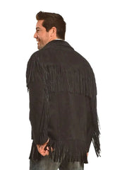 Liberty Wear Men’s Suede Fringe Western Jacket Black