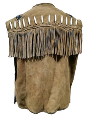 Men Native American Style Western Suede Leather Vest With Fringes