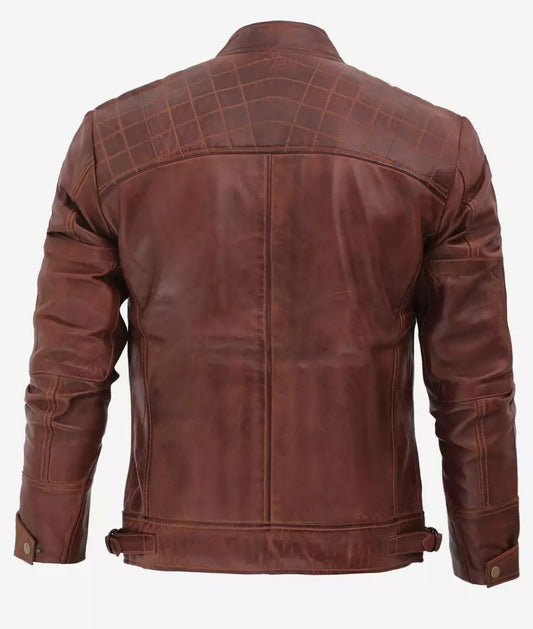 Men’s Cafe Racer Cognac Leather Jacket