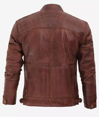 Men’s Cafe Racer Cognac Leather Jacket