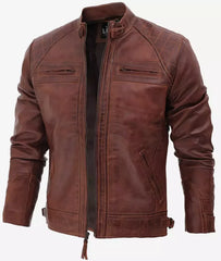 Men’s Cafe Racer Cognac Leather Jacket