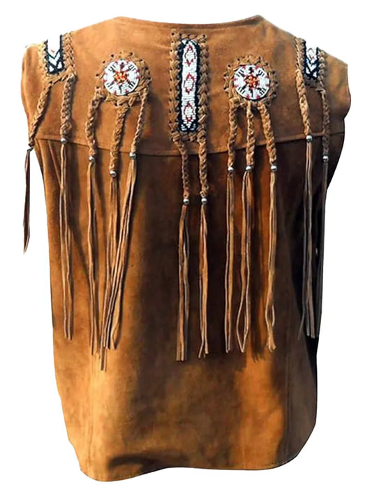 Men’s Cowboy Suede Leather Fringed Vest