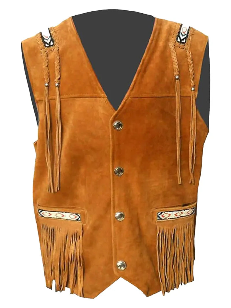 Men’s Cowboy Suede Leather Fringed Vest