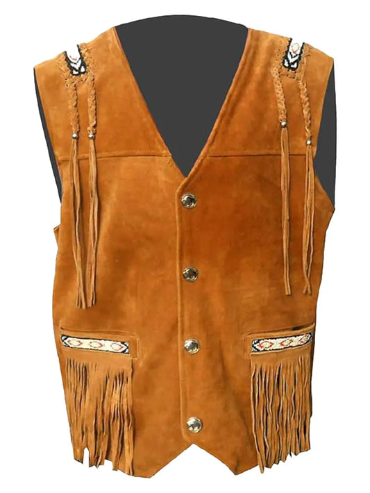 Men’s Cowboy Suede Leather Fringed Vest