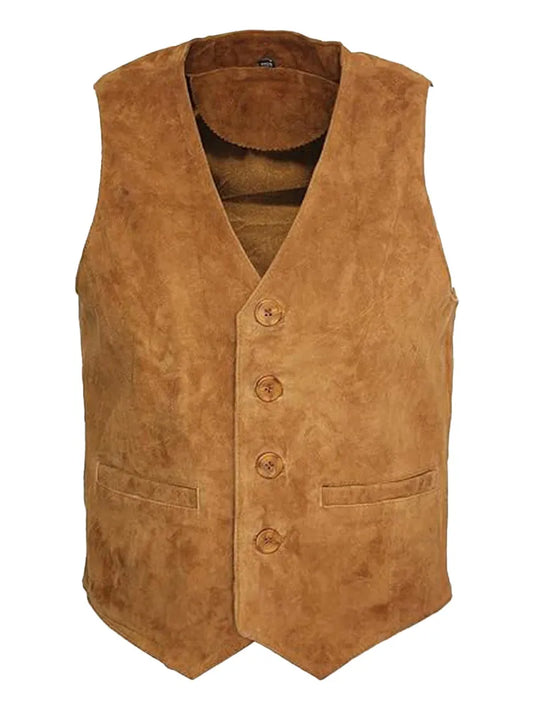 Mens Goat Suede Classic Smart Tan Leather Waistcoat
