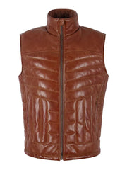 Men’s Leather Chestnut Quilted Puffer Vest