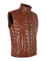Men’s Leather Chestnut Quilted Puffer Vest