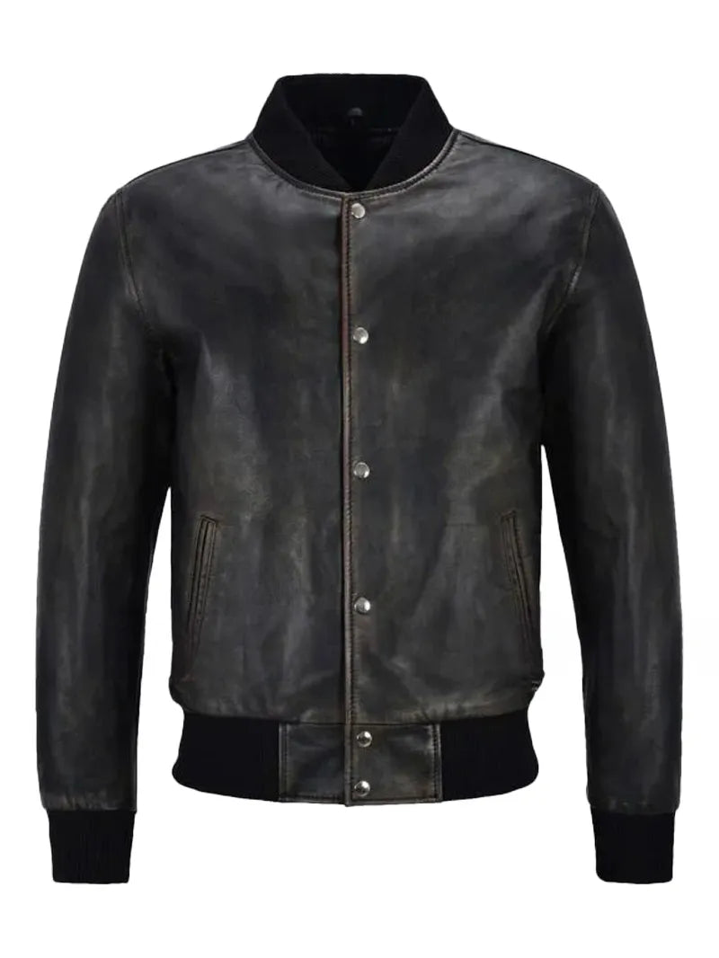 Men’s Varsity Real Leather Jacket Black