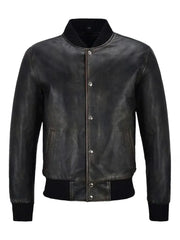 Men’s Varsity Real Leather Jacket Black