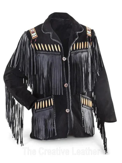 Mens Black Suede Fringe Leather Jacket