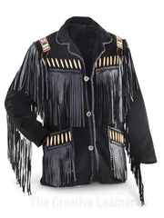 Mens Black Suede Fringe Leather Jacket
