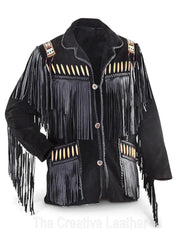 Mens Black Suede Fringe Leather Jacket