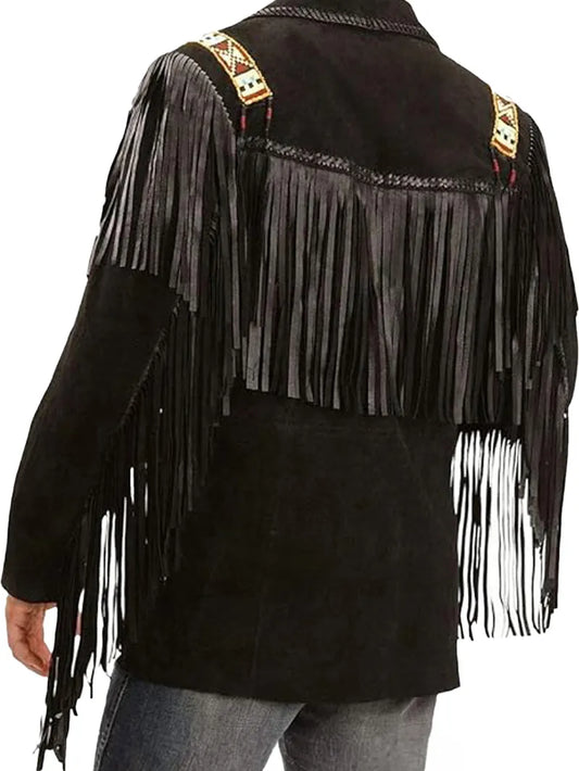 Mens Black Suede Fringe Leather Jacket