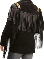 Mens Black Suede Fringe Leather Jacket
