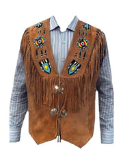 Mens Western Brown Fringe Leather Vest