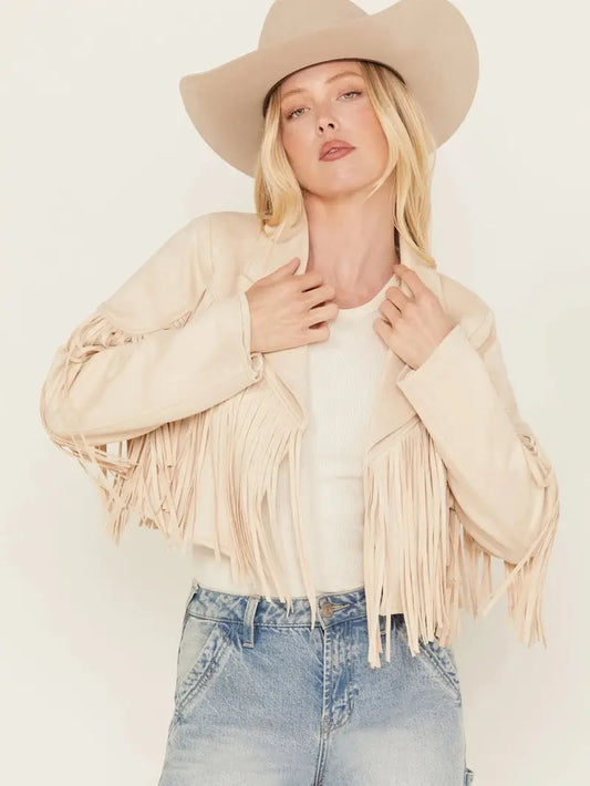 Saints & Hearts Women’s Suede Cropped Fringe Jacket