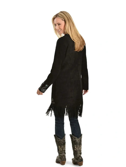 Scully Women’s Embroidered Fringe Long Suede Leather Jacket