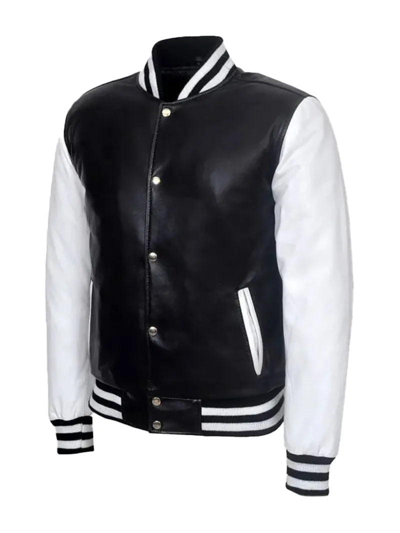 Stylish College DJ Leather Jacket for Black & White Baseball Varsity