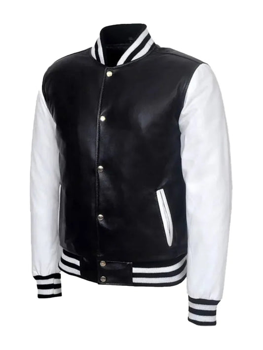 Stylish College DJ Leather Jacket for Black & White Baseball Varsity