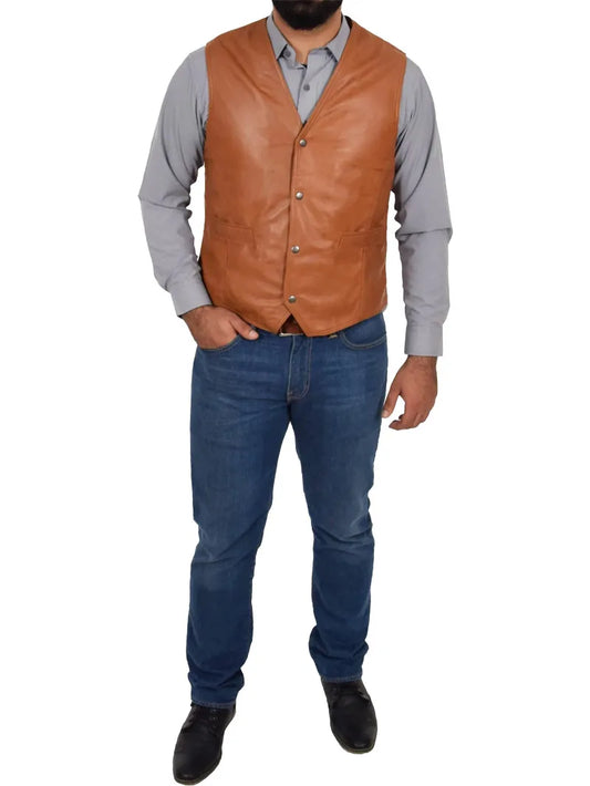 Traditional Waistcoat Petrelli Tan Mens Leather