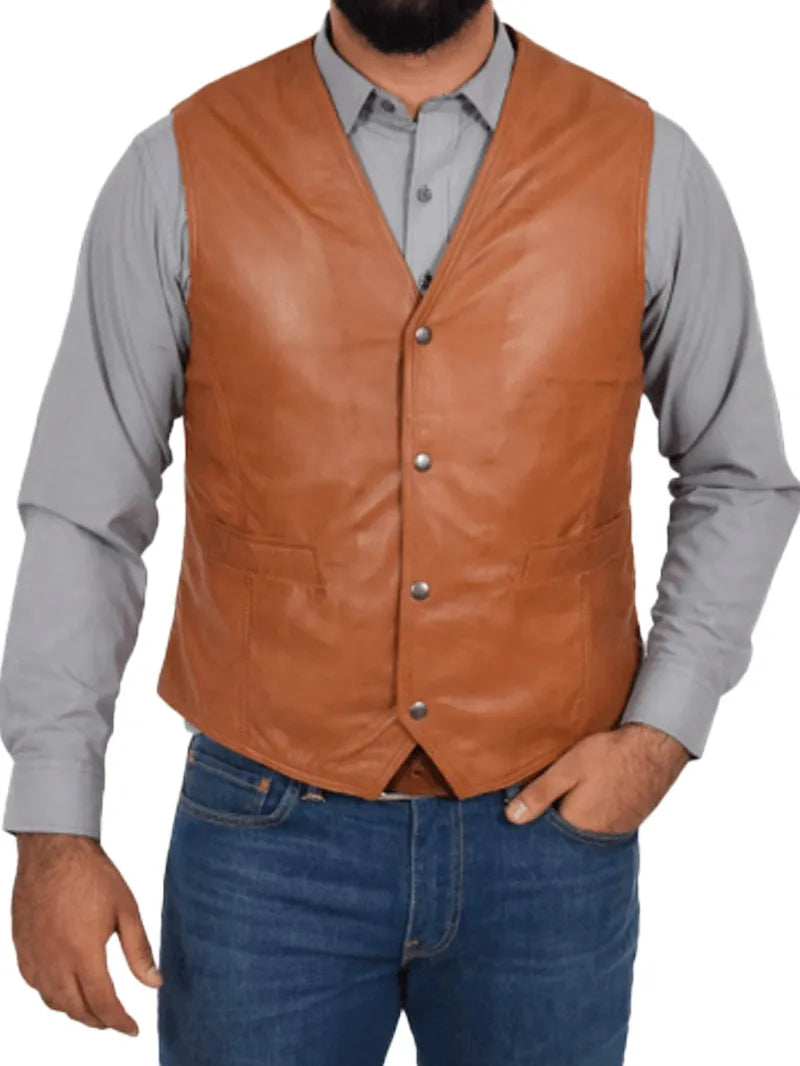 Traditional Waistcoat Petrelli Tan Mens Leather