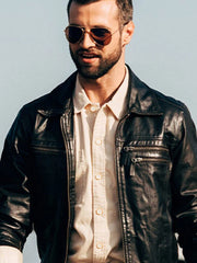Men Leather Bomber Jacket