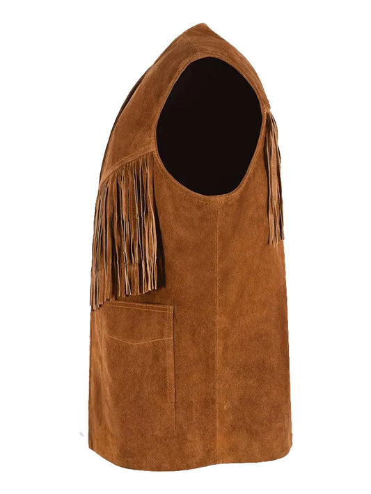 1879 Vintage Tan Suede Fringe Leather Vest