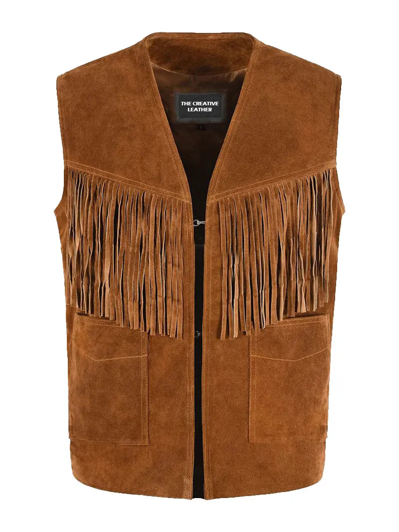 1879 Vintage Tan Suede Fringe Leather Vest