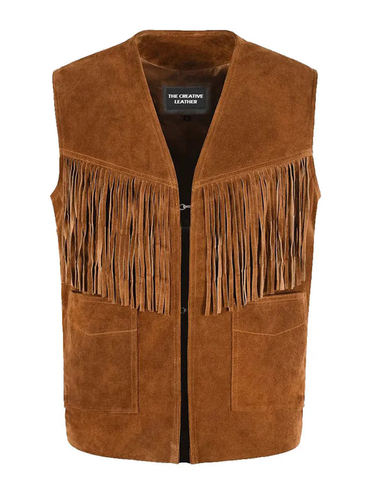 1879 Vintage Tan Suede Fringe Leather Vest