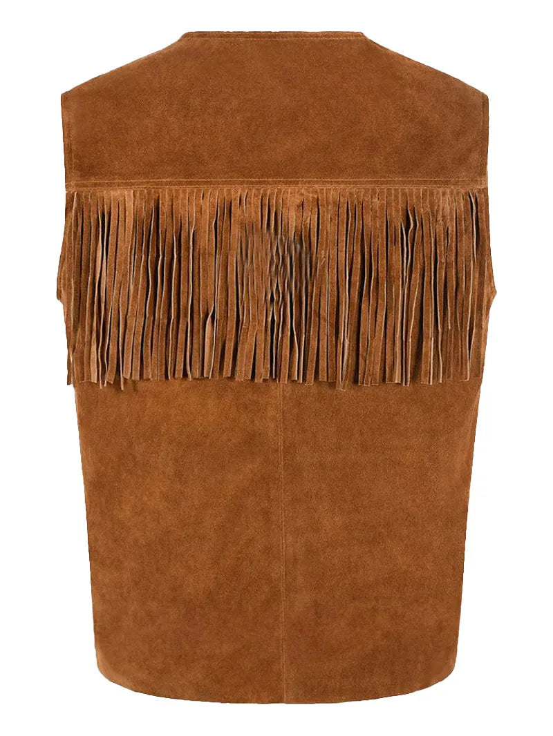 1879 Vintage Tan Suede Fringe Leather Vest