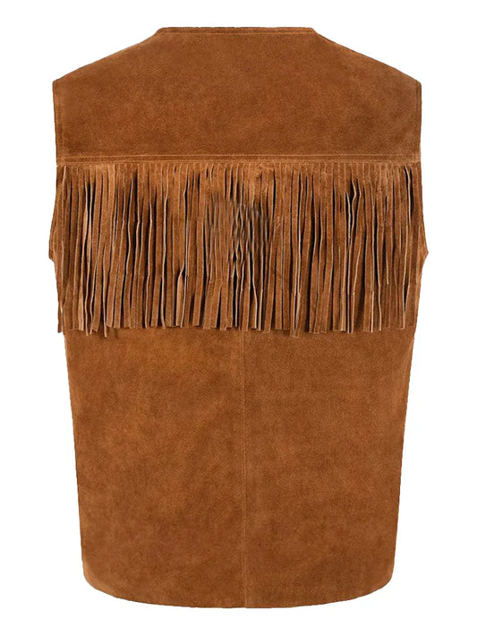 1879 Vintage Tan Suede Fringe Leather Vest