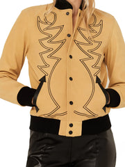 WOMEN’S EMBROIDERED LEATHER BOMBER JACKET